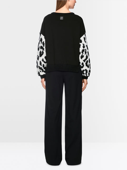 Marc Cain Black/White V Neck Leopard Print Sweater