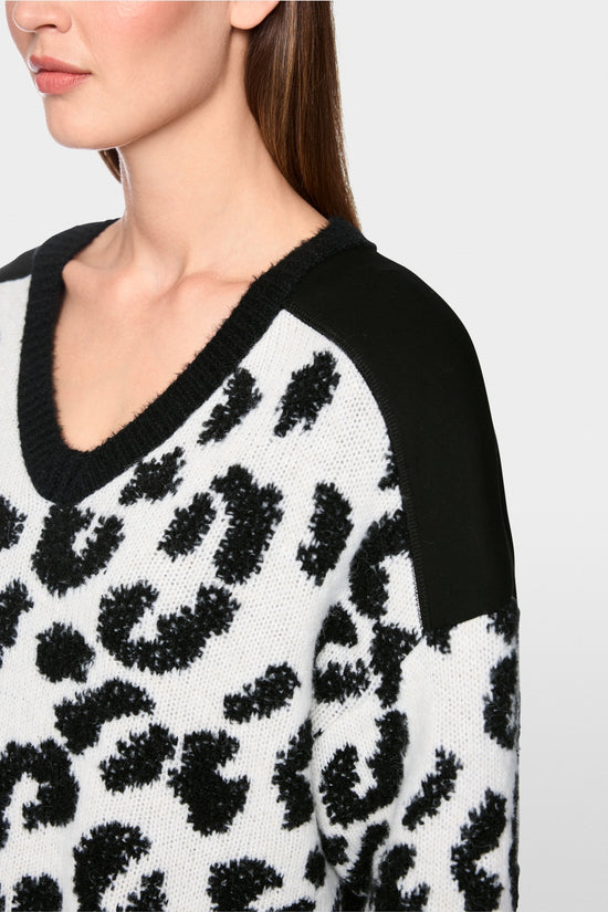 Marc Cain Black/White V Neck Leopard Print Sweater