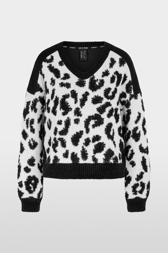 Marc Cain Black/White V Neck Leopard Print Sweater
