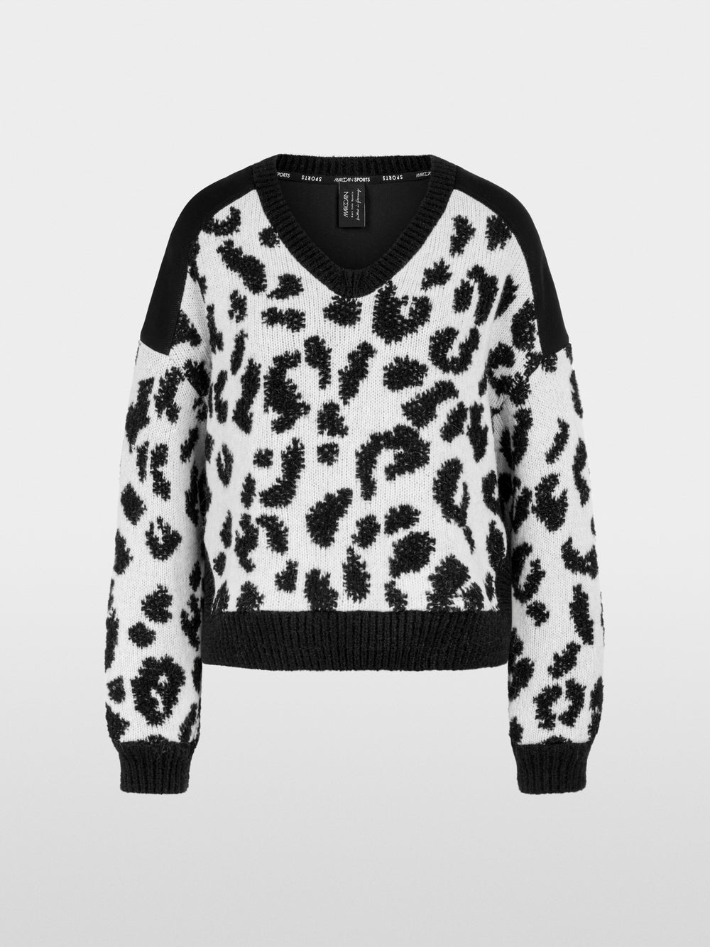 Marc Cain Black/White V Neck Leopard Print Sweater