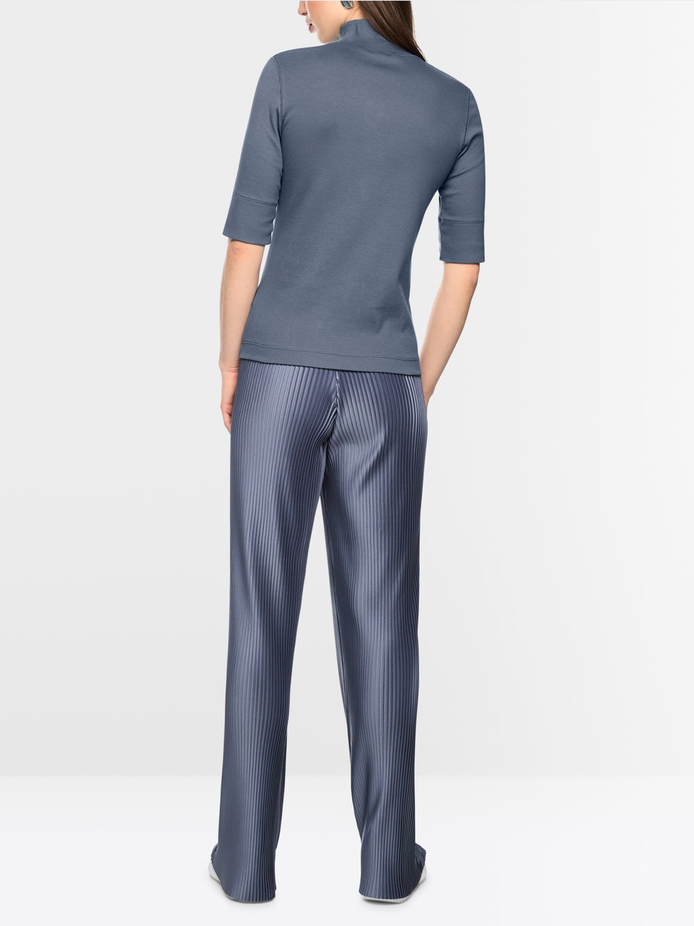 Marc Cain Grey Basic T-Shirt with Stand-Up Collar