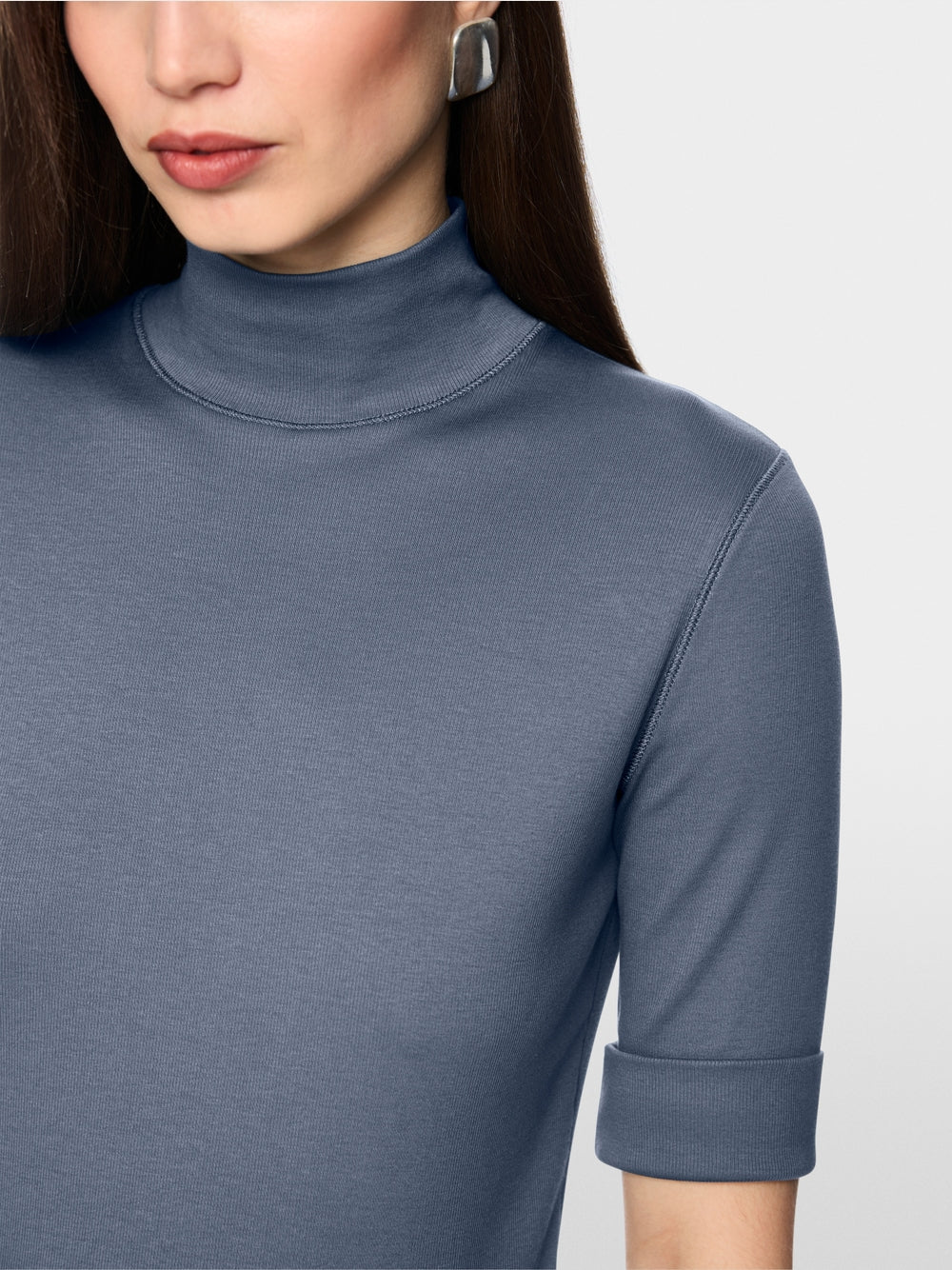 Marc Cain Grey Basic T-Shirt with Stand-Up Collar