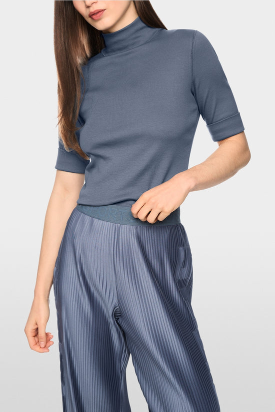 Marc Cain Grey Basic T-Shirt with Stand-Up Collar
