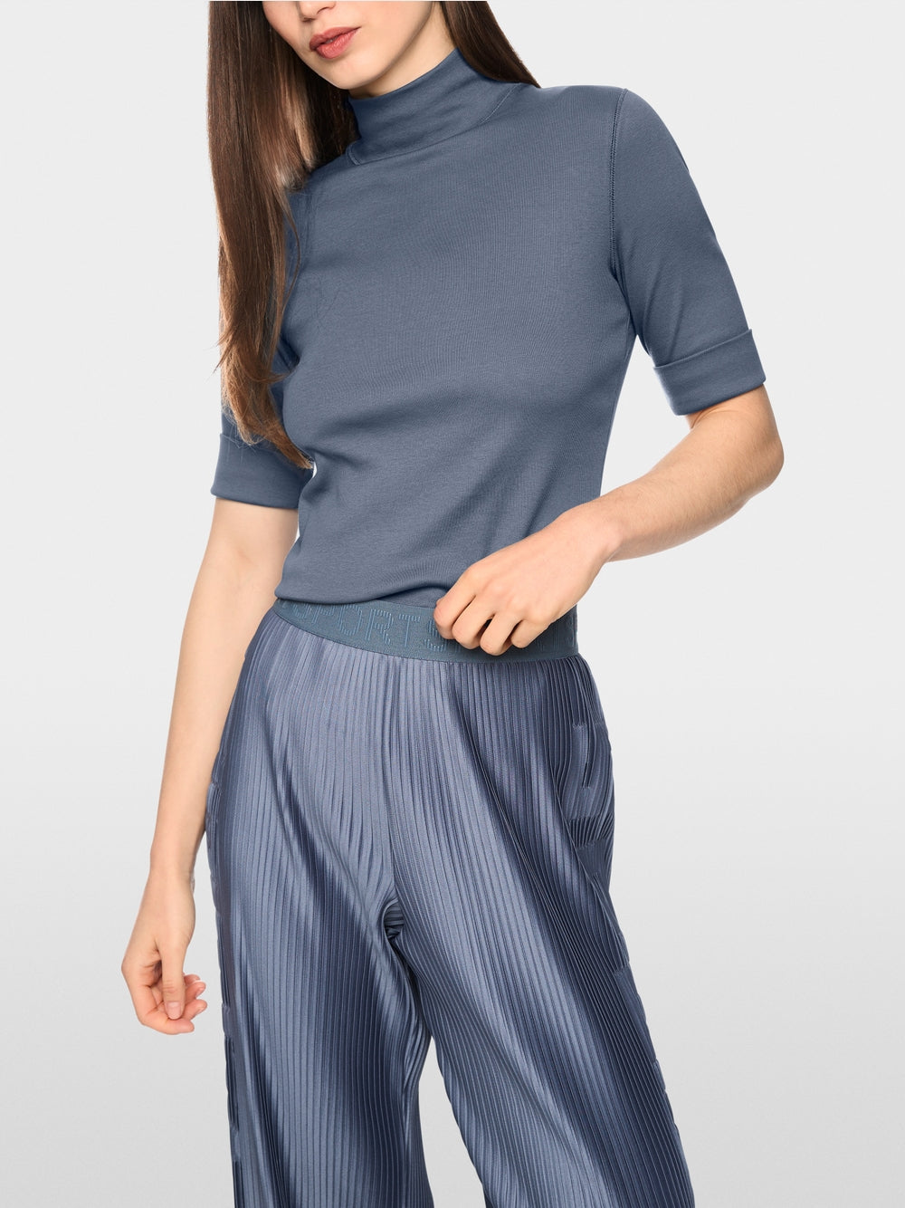 Marc Cain Grey Basic T-Shirt with Stand-Up Collar