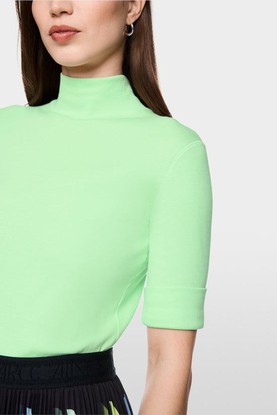 Marc Cain Green Basic T-Shirt with Stand-Up Collar