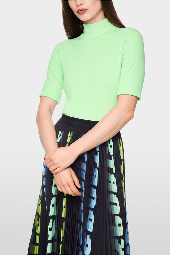 Marc Cain Green Basic T-Shirt with Stand-Up Collar