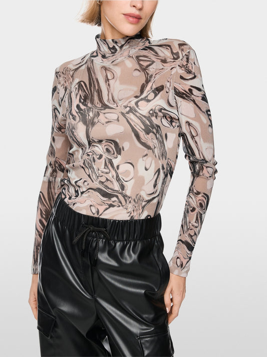 Marc Cain Sport Smoke Coloured Super-Stretch Top with Magma Print