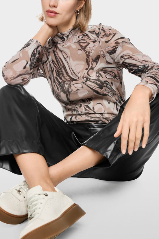 Marc Cain Sport Smoke Coloured Super-Stretch Top with Magma Print