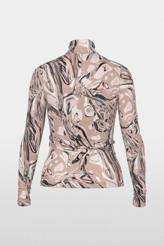 Marc Cain Sport Smoke Coloured Super-Stretch Top with Magma Print