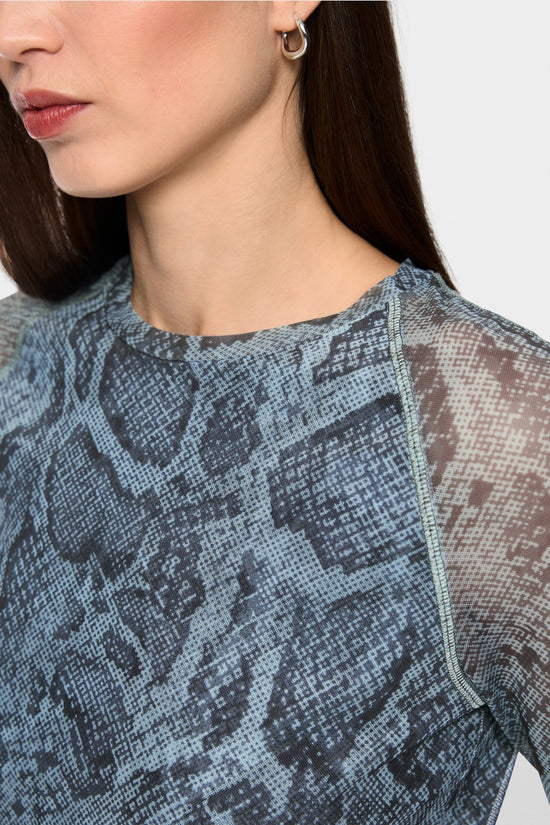 Marc Cain Sports Blue Mesh Top with Animal Print