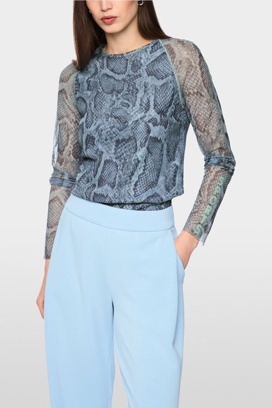 Marc Cain Sports Blue Mesh Top with Animal Print