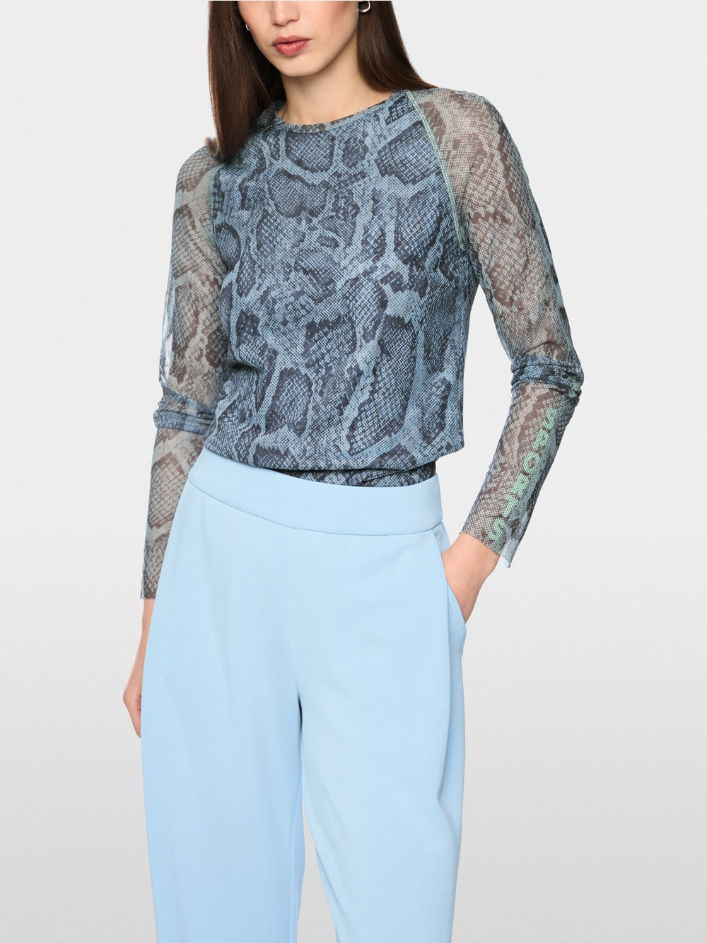 Marc Cain Sports Blue Mesh Top with Animal Print
