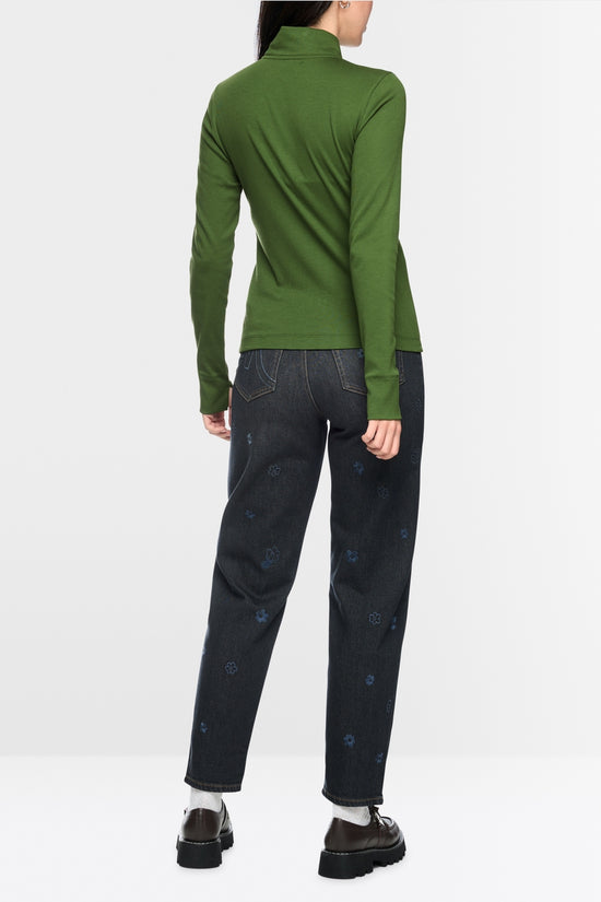 Marc Cain Sport Green Long-Sleeved Top with Stand-Up Collar