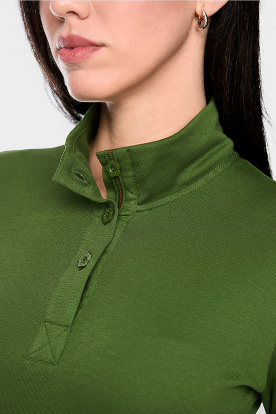 Marc Cain Sport Green Long-Sleeved Top with Stand-Up Collar