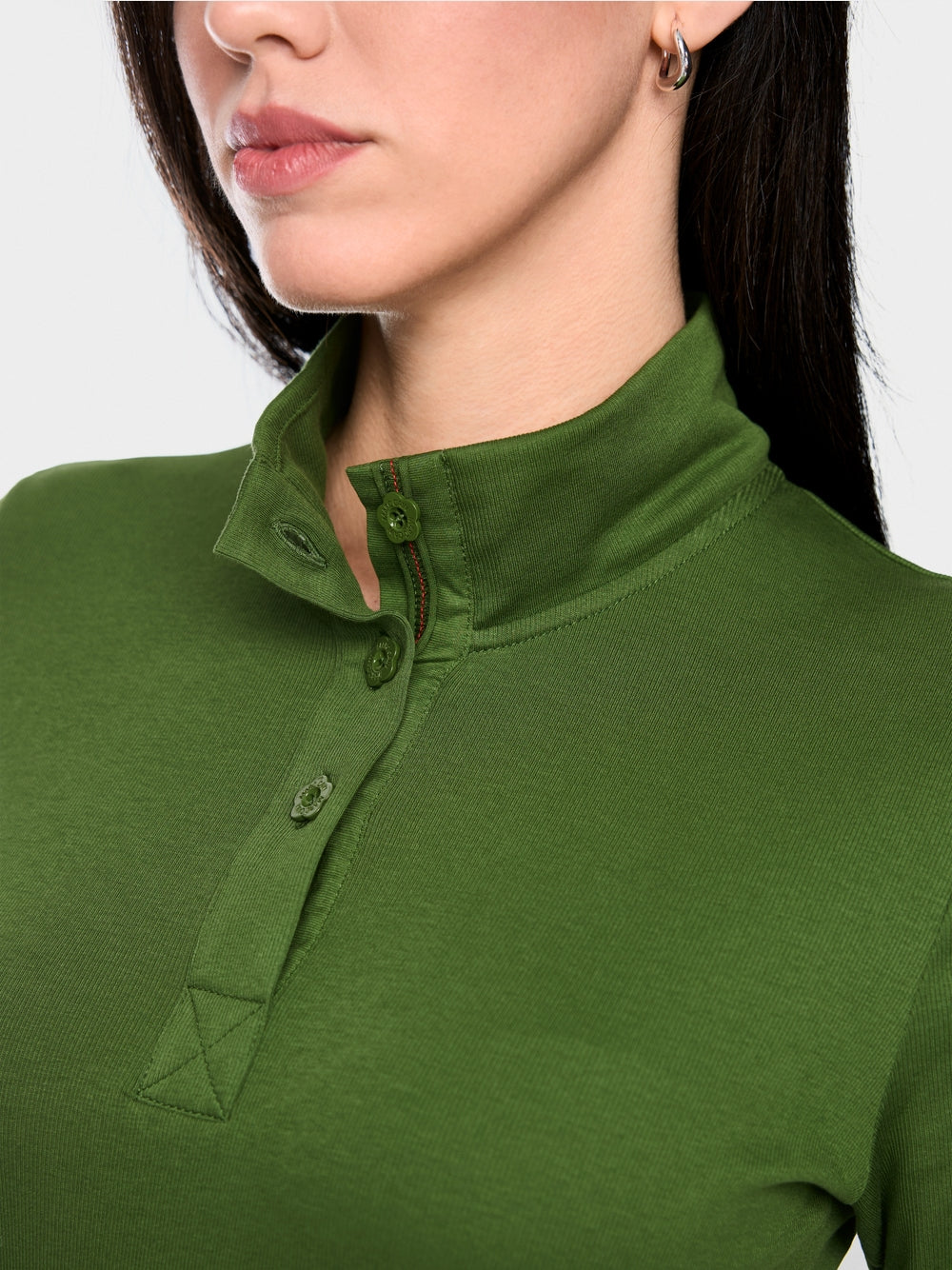 Marc Cain Sport Green Long-Sleeved Top with Stand-Up Collar