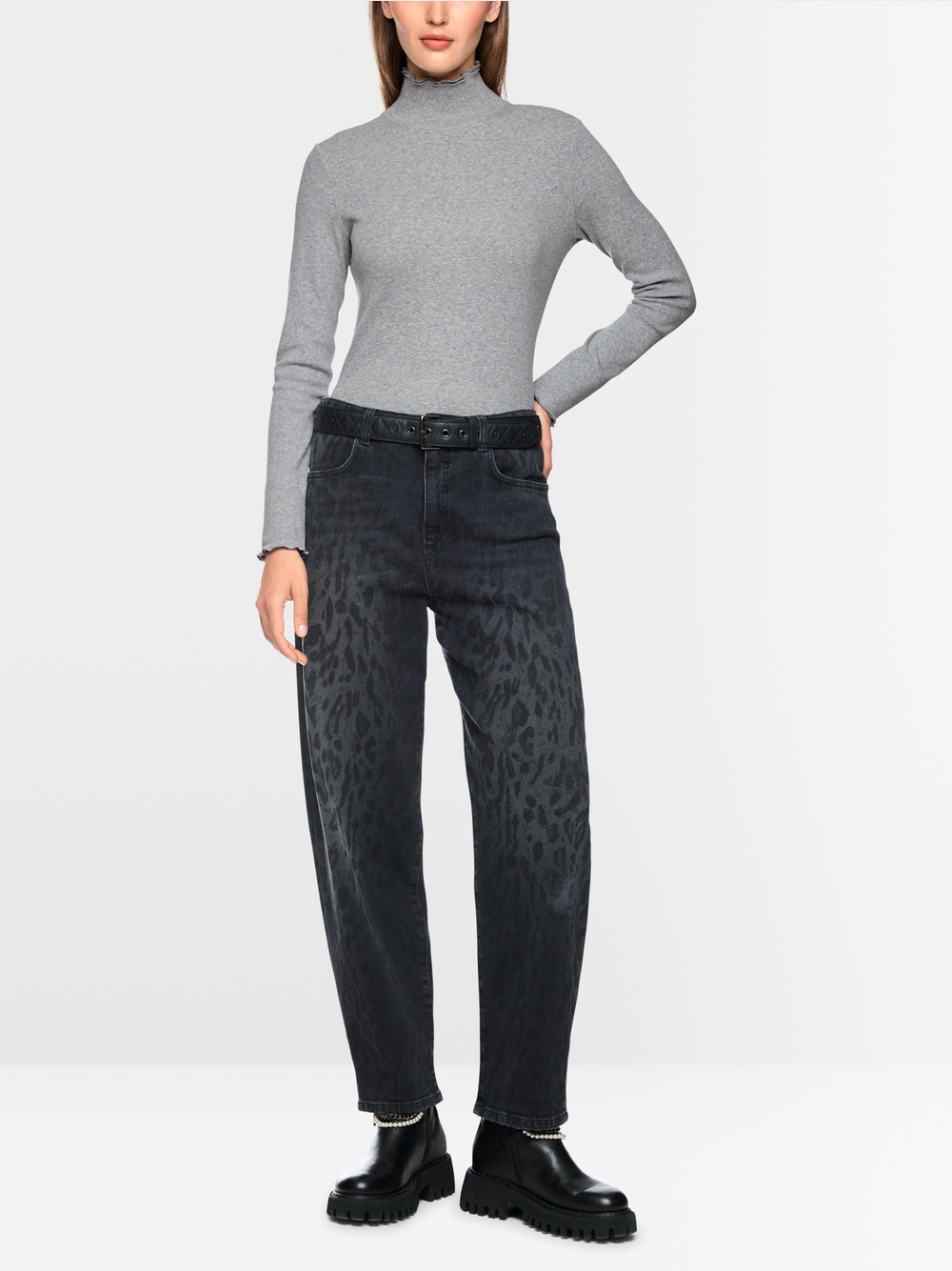 Marc Cain Sports Grey Long Sleeve Fitted Turtleneck Top