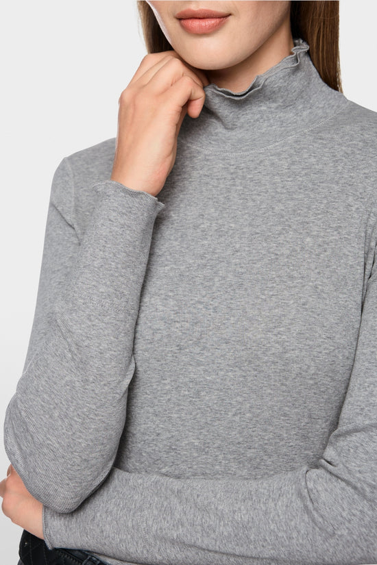 Marc Cain Sports Grey Long Sleeve Fitted Turtleneck Top