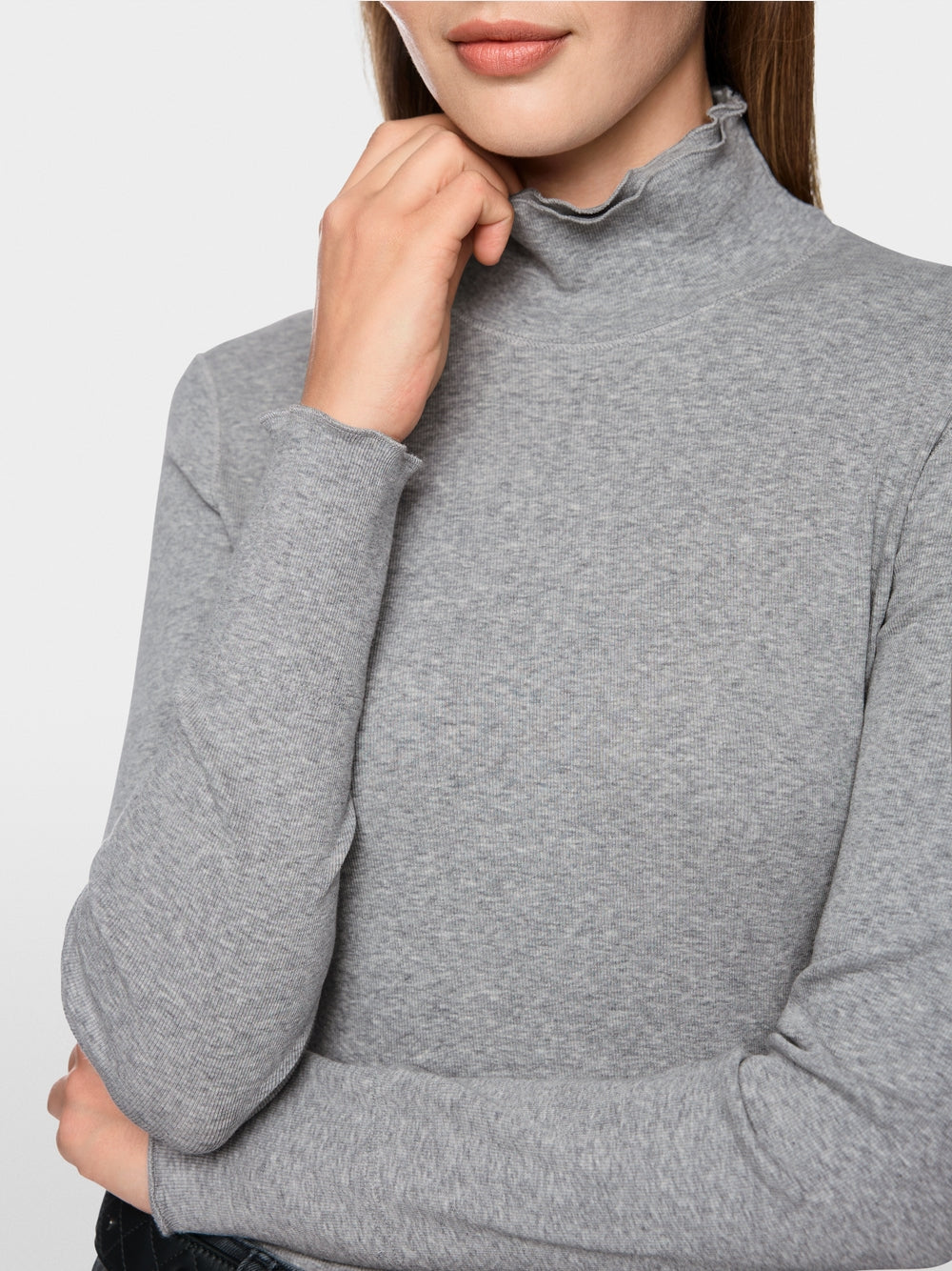 Marc Cain Sports Grey Long Sleeve Fitted Turtleneck Top