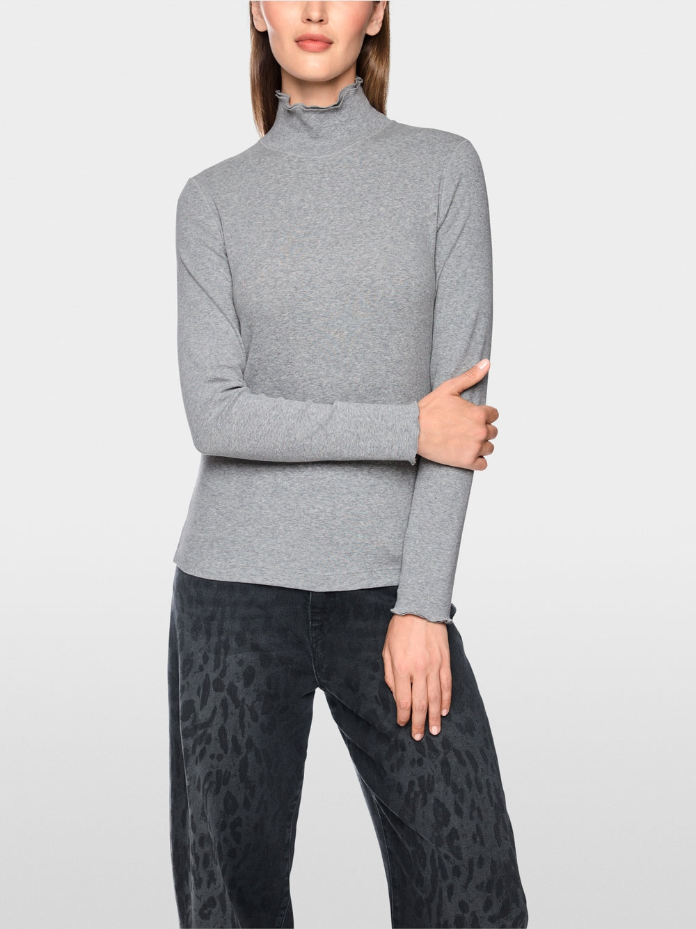 Marc Cain Sports Grey Long Sleeve Fitted Turtleneck Top