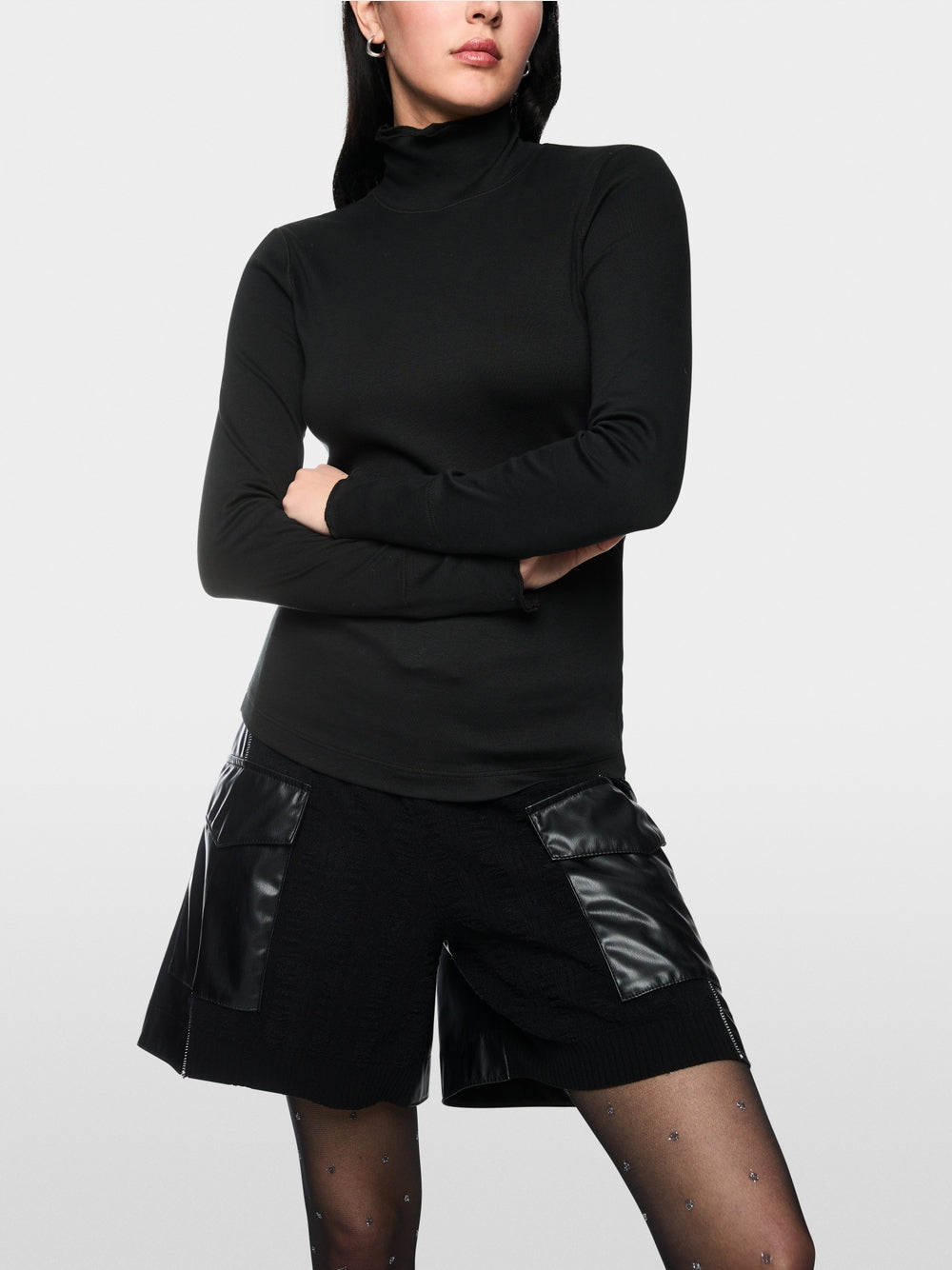 Marc Cain Sports Black Long Sleeve Fitted Turtleneck Top