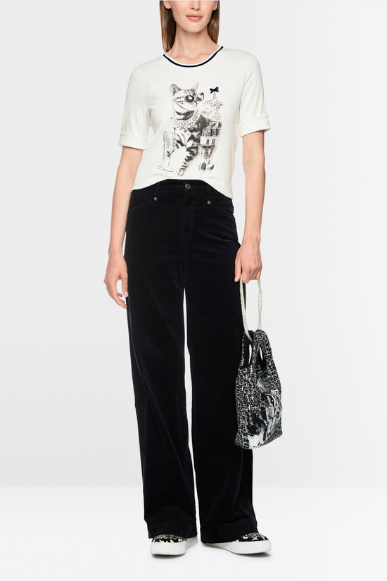 Marc Cain Sports Off White Cat in Sunglasses Print T-Shirt