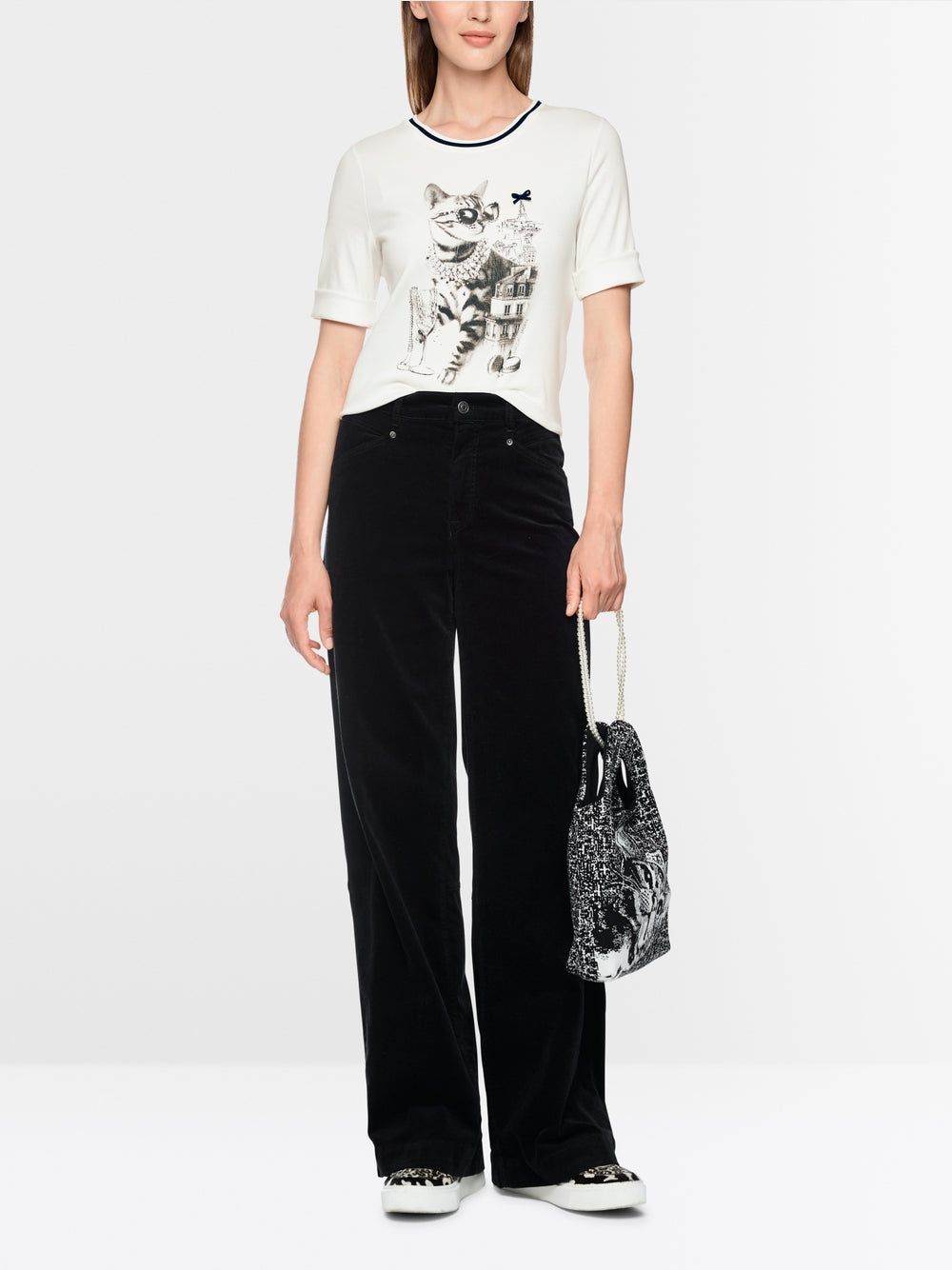 Marc Cain Sports Off White Cat in Sunglasses Print T-Shirt
