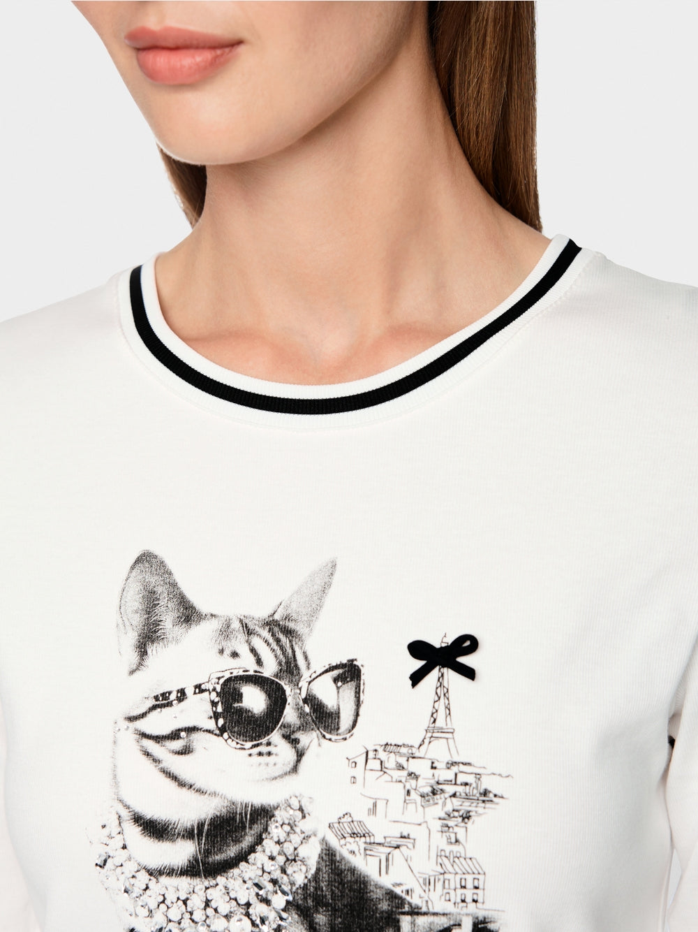Marc Cain Sports Off White Cat in Sunglasses Print T-Shirt