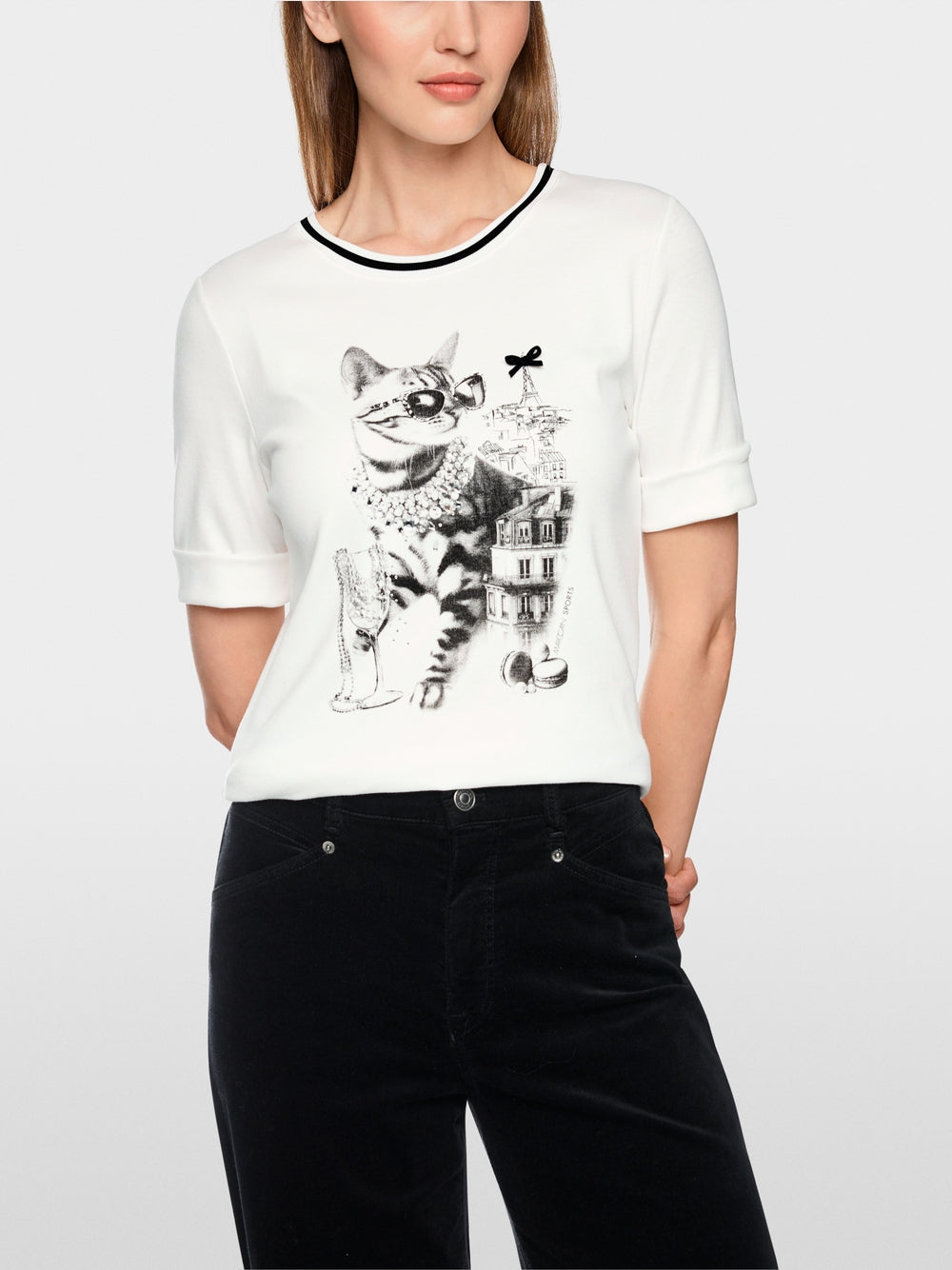 Marc Cain Sports Off White Cat in Sunglasses Print T-Shirt