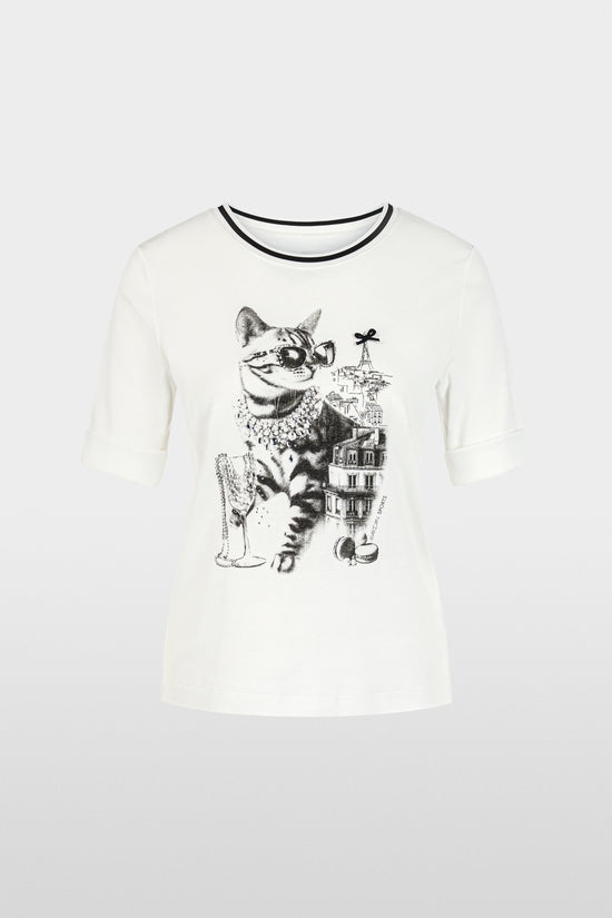 Marc Cain Sports Off White Cat in Sunglasses Print T-Shirt