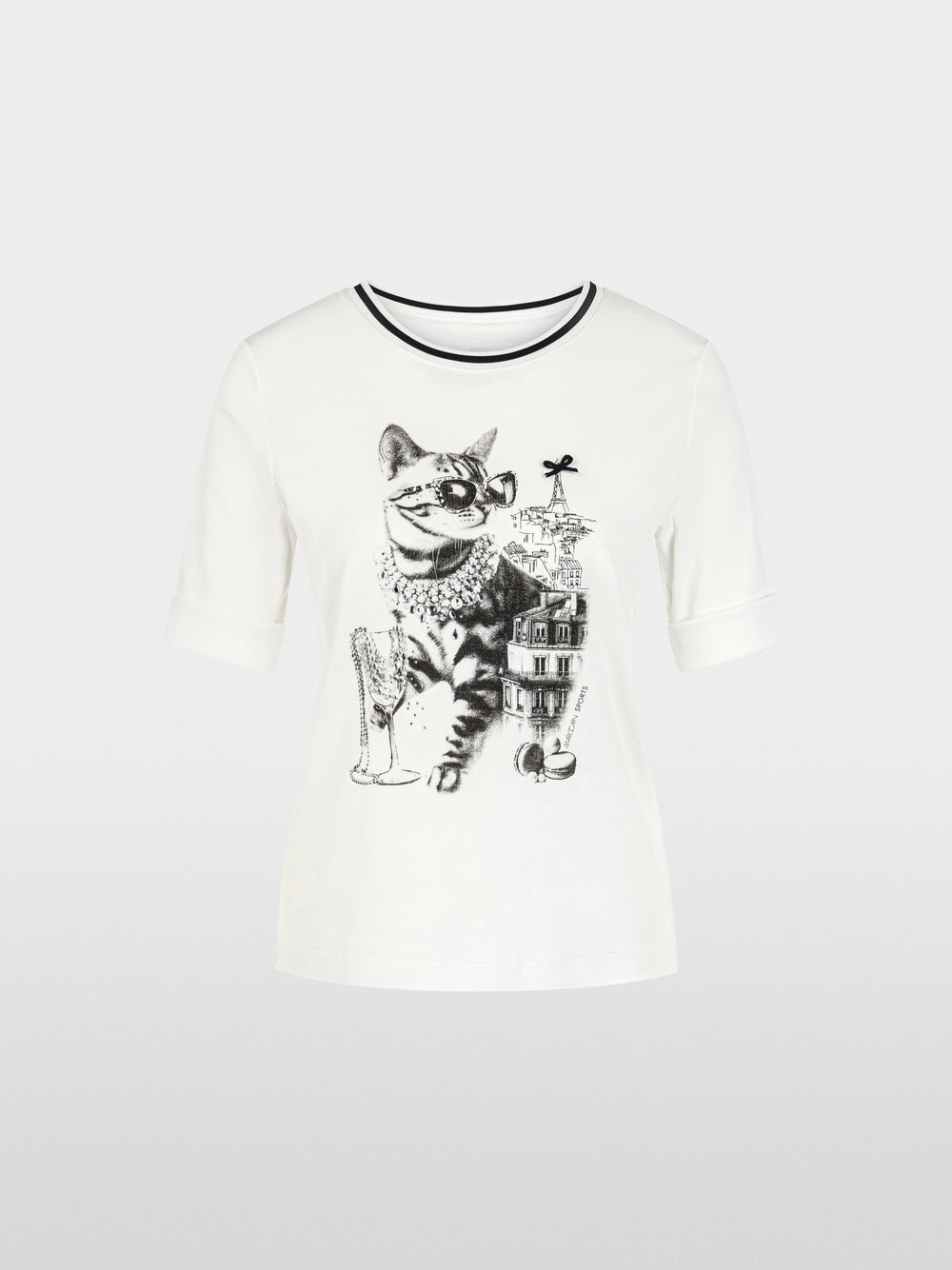 Marc Cain Sports Off White Cat in Sunglasses Print T-Shirt