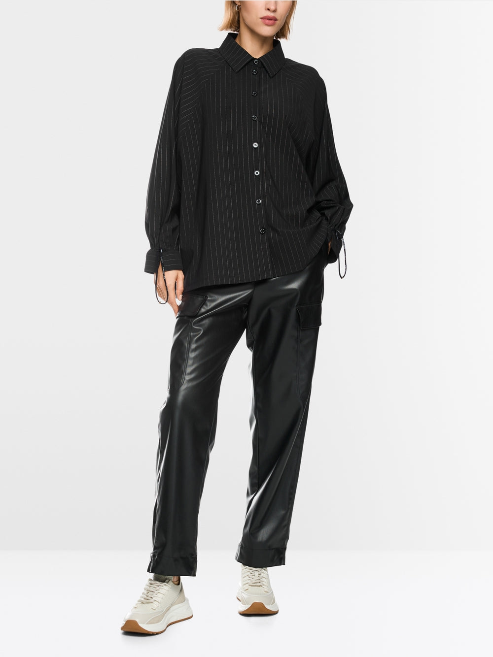 Marc Cain Sports Black Pinstripe Blouse with Batwing Sleeves