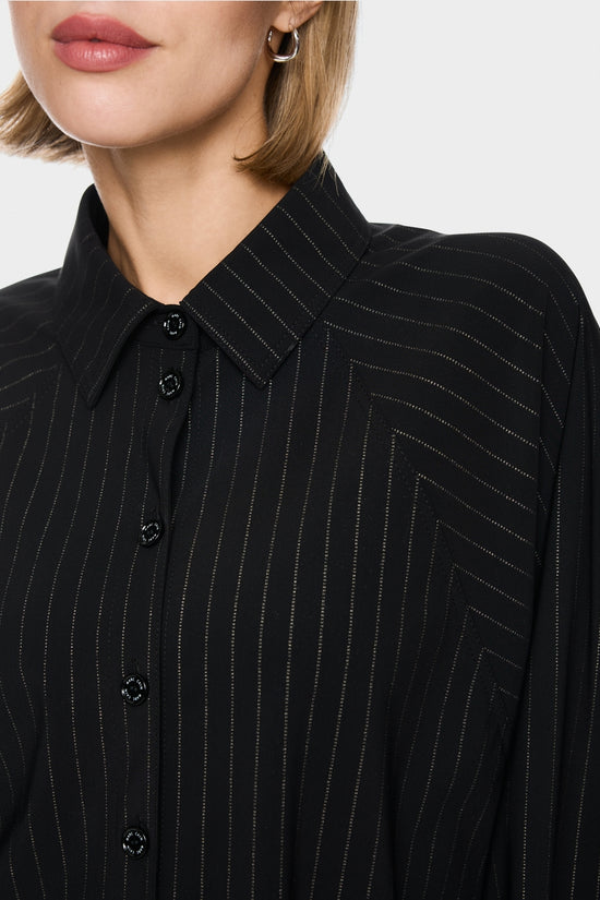 Marc Cain Sports Black Pinstripe Blouse with Batwing Sleeves