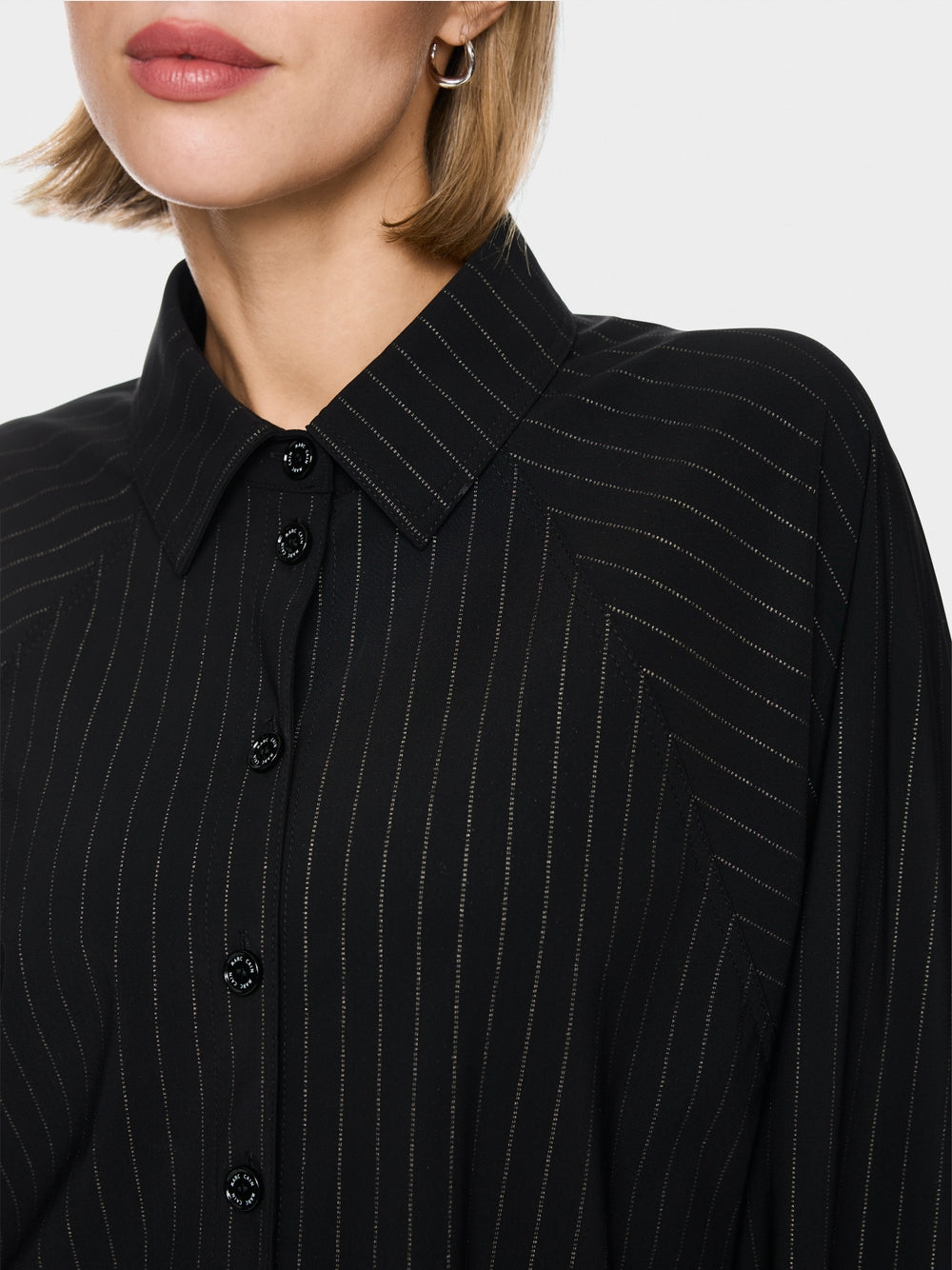 Marc Cain Sports Black Pinstripe Blouse with Batwing Sleeves