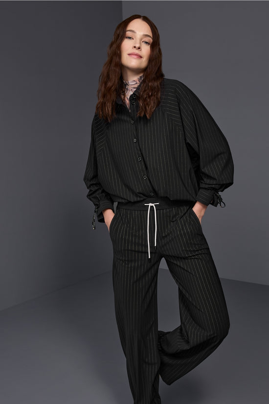 Marc Cain Sports Black Pinstripe Blouse with Batwing Sleeves
