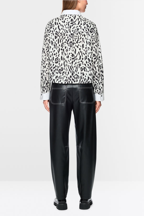 Marc Cain Sports White/Black Cotton Blouse with Leopard Print 