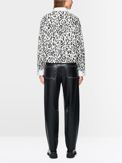 Marc Cain Sports White/Black Cotton Blouse with Leopard Print BS51.21 W82