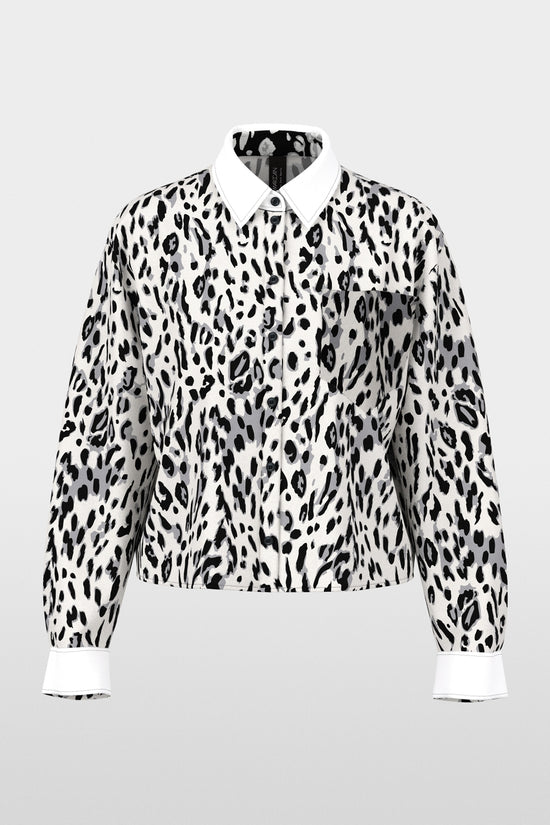 Marc Cain Sports White/Black Cotton Blouse with Leopard Print 