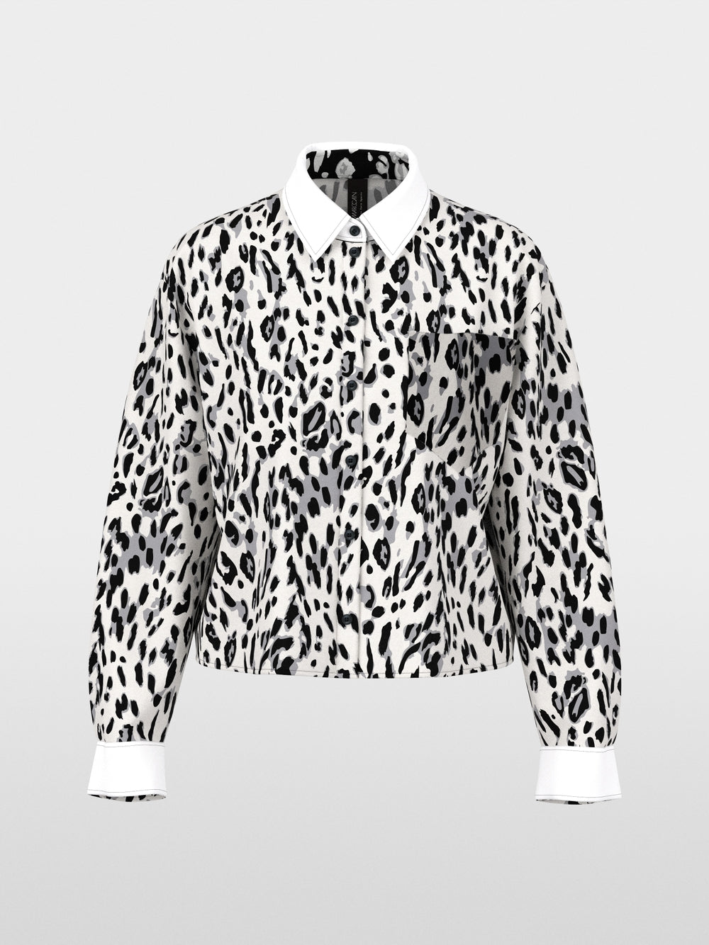 Marc Cain Sports White/Black Cotton Blouse with Leopard Print 