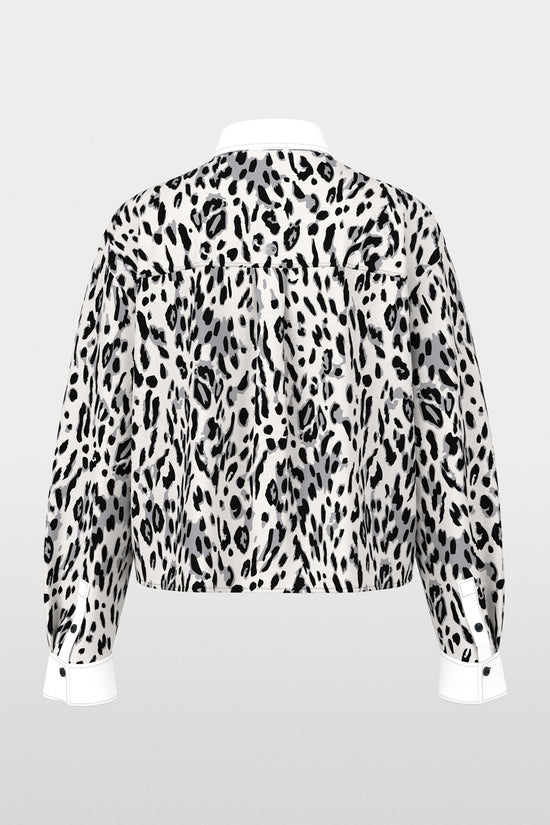 Marc Cain Sports White/Black Cotton Blouse with Leopard Print 