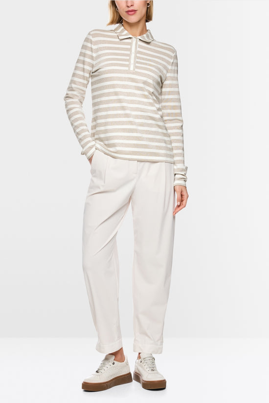 Marc Cain Sports Champagne  Long Sleeve Polo Shirt with Lurex Stripe