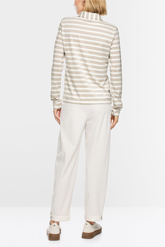 Marc Cain Sports Champagne  Long Sleeve Polo Shirt with Lurex Stripe