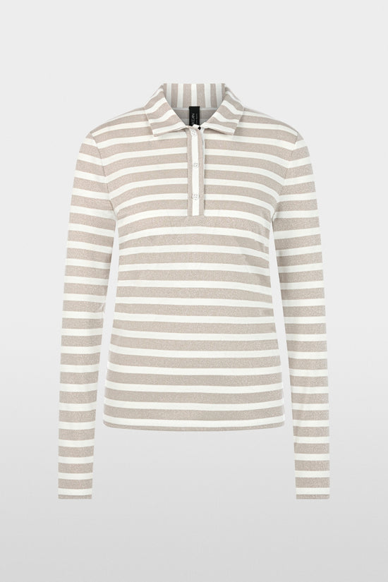 Marc Cain Sports Champagne  Long Sleeve Polo Shirt with Lurex Stripe