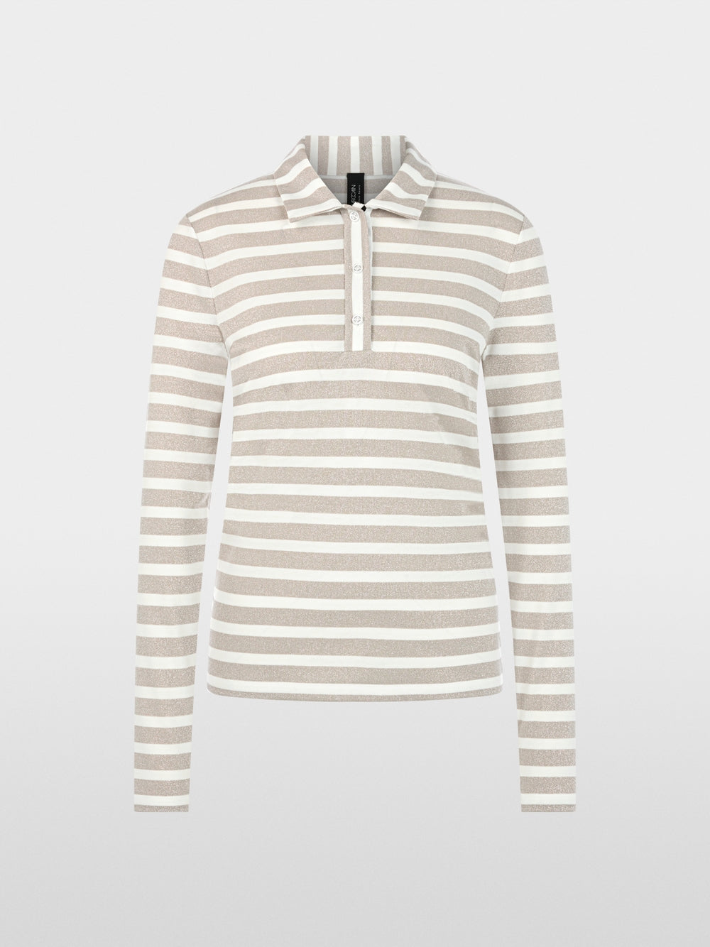 Marc Cain Sports Champagne  Long Sleeve Polo Shirt with Lurex Stripe
