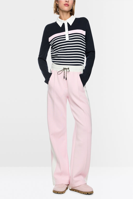 Marc Cain Sports Navy Ribbed Texture Polo Shirt with Stripes
