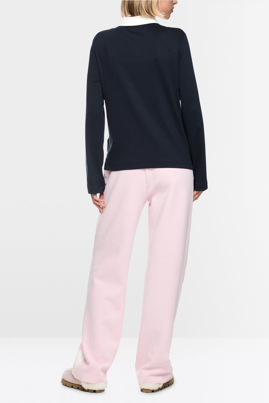 Marc Cain Sports Navy Ribbed Texture Polo Shirt with Stripes