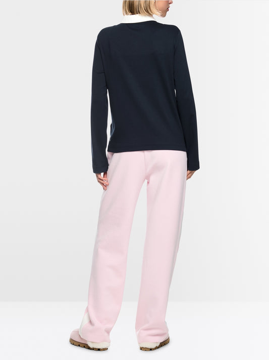 Marc Cain Sports Navy Ribbed Texture Polo Shirt with Stripes