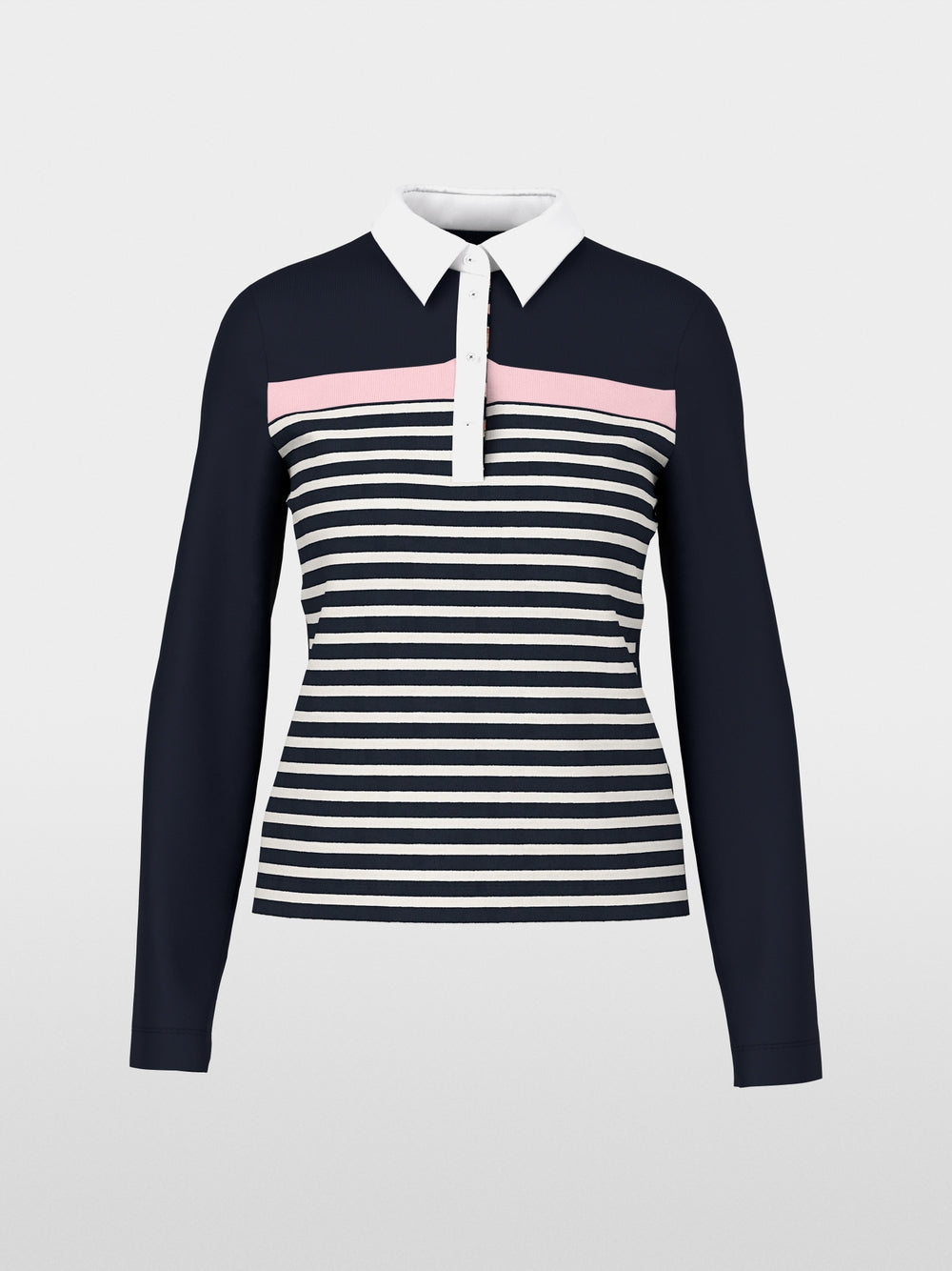 Marc Cain Sports Navy Ribbed Texture Polo Shirt with Stripes