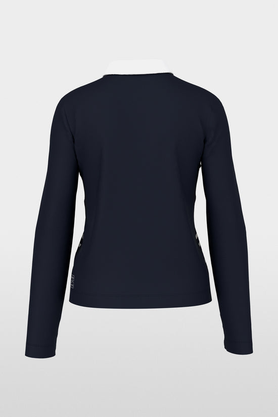 Marc Cain Sports Navy Ribbed Texture Polo Shirt with Stripes