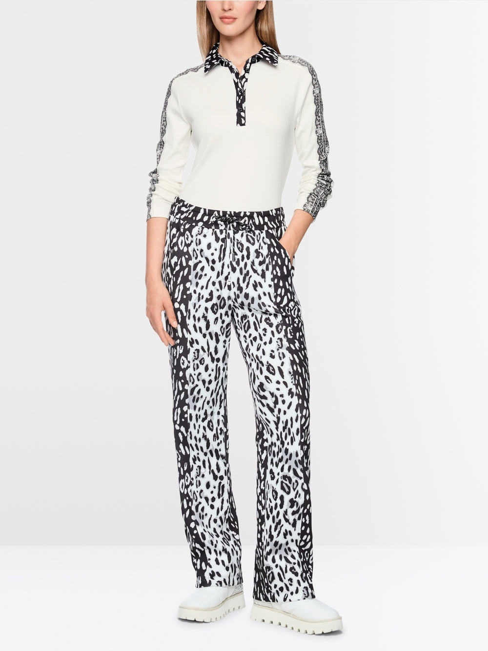 Marc Cain Sports Off-White Long-Sleeved Polo Shirt