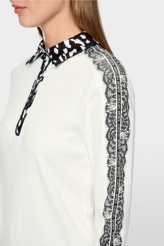 Marc Cain Sports Off-White Long-Sleeved Polo Shirt